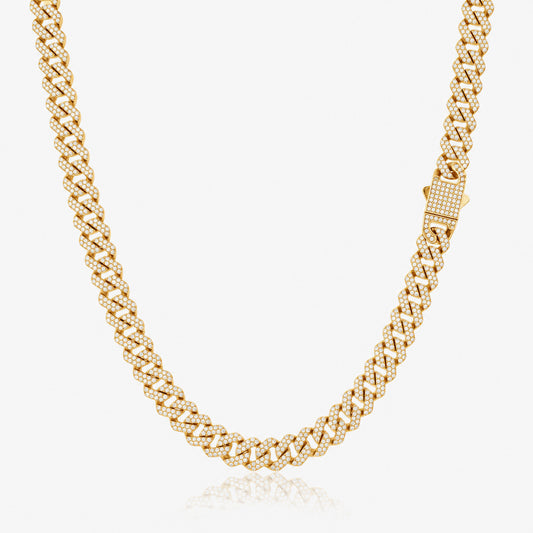Men's 10mm gold iced out Cuban link chain with iced box clasp