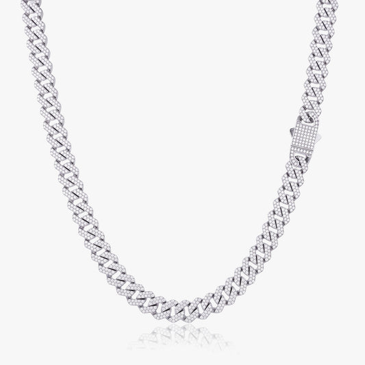 Men's 10mm silver iced out Cuban link chain with iced box clasp