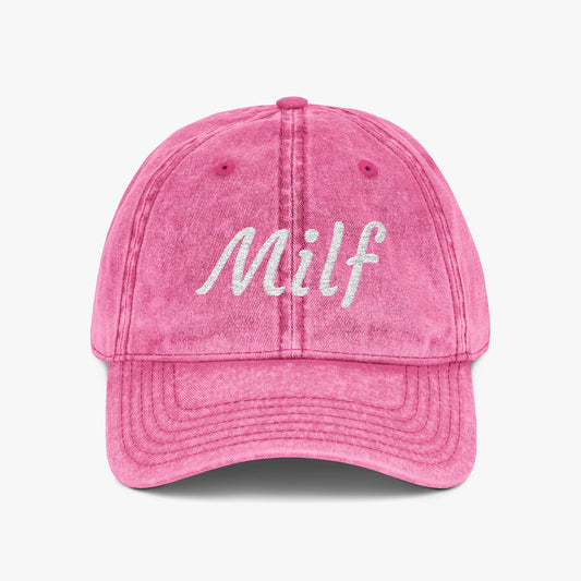MILF Embroidered Vintage Pink Cap