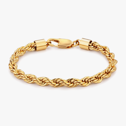 Men's 6mm gold twisted rope bracelet in stainless steel