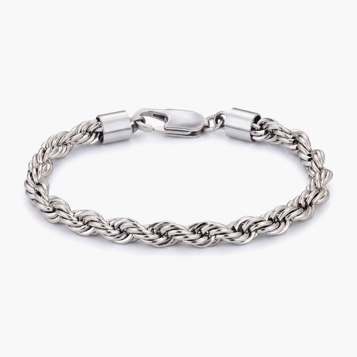Men's 6mm silver twisted rope bracelet in stainless steel