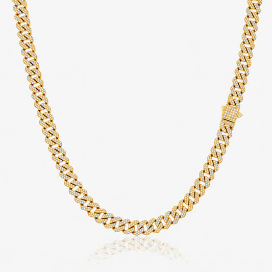 Men's 8mm gold iced out Cuban link chain with iced box clasp