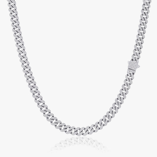 Men's 8mm silver iced out Cuban link chain with iced box clasp