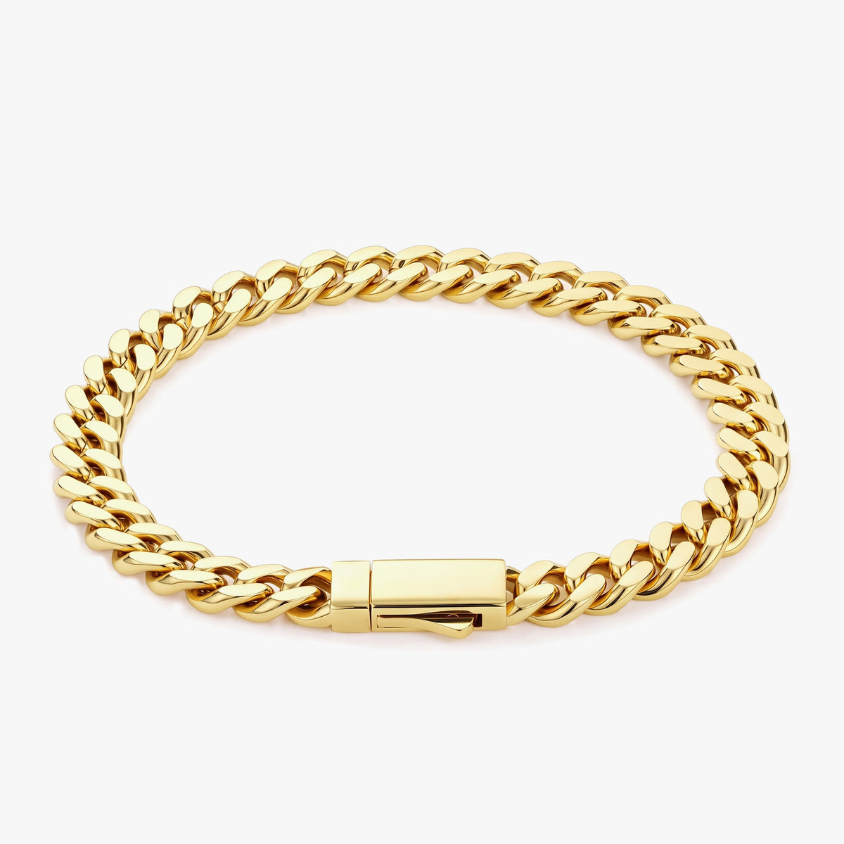 Men's 8mm gold curb chain bracelet in stainless steel with box clasp