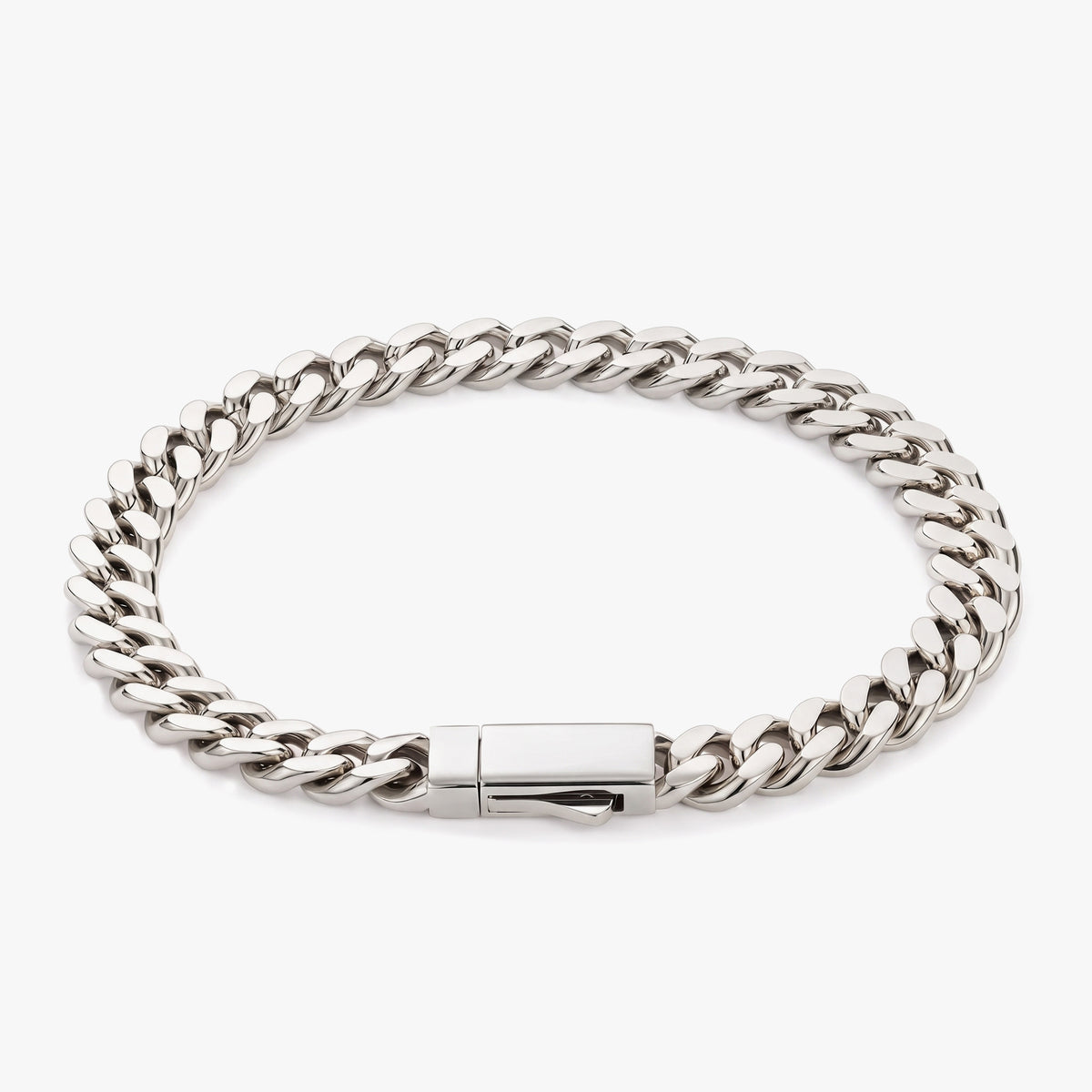 Men's 8mm silver curb chain bracelet in stainless steel with box clasp