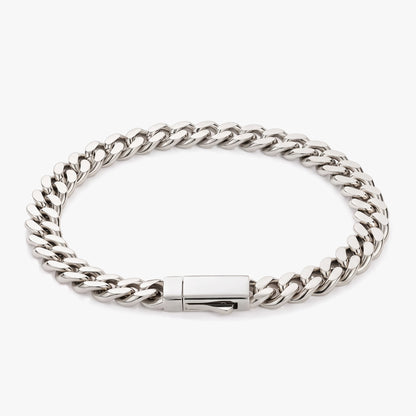 Men's 8mm silver curb chain bracelet in stainless steel with box clasp