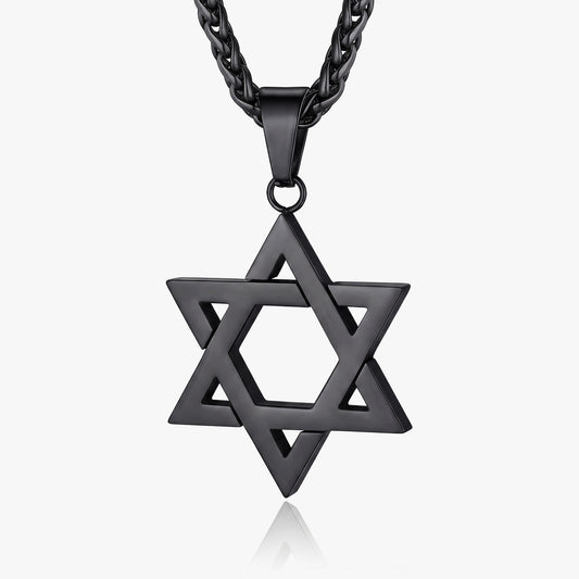 Men's black Star of David pendant necklace in stainless steel
