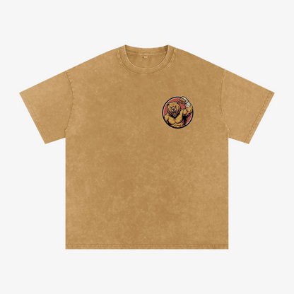 Bear Fight Club Snow Washed Oversized Graphic Tee