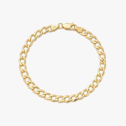 A gold-toned Cuban link chain bracelet with a lobster clasp, shown on a clean white background.