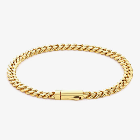Men's 5mm gold curb chain bracelet in stainless steel with box clasp